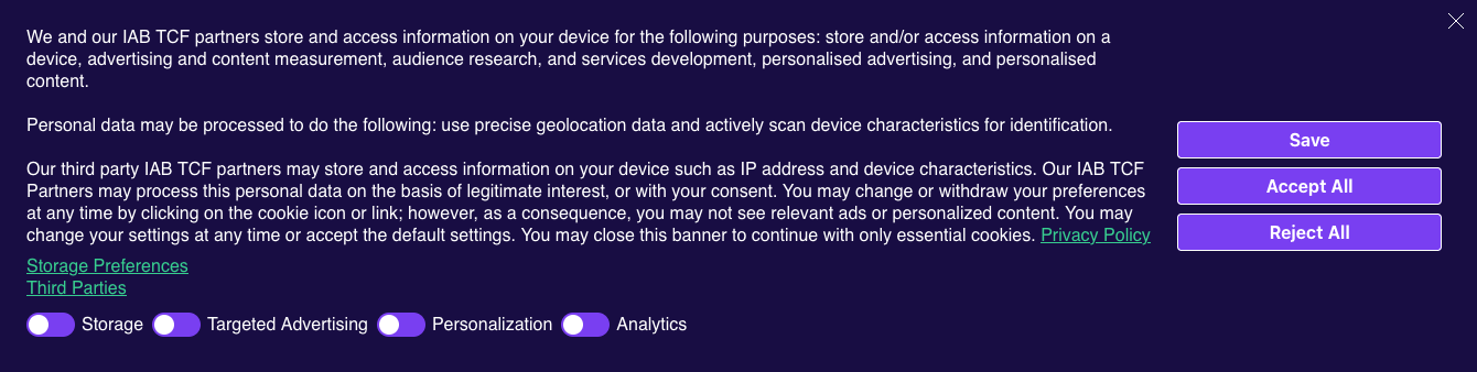 Banner Template 2 (IAB GPP & EU TCF 2.x Frameworks Enabled) as Banner